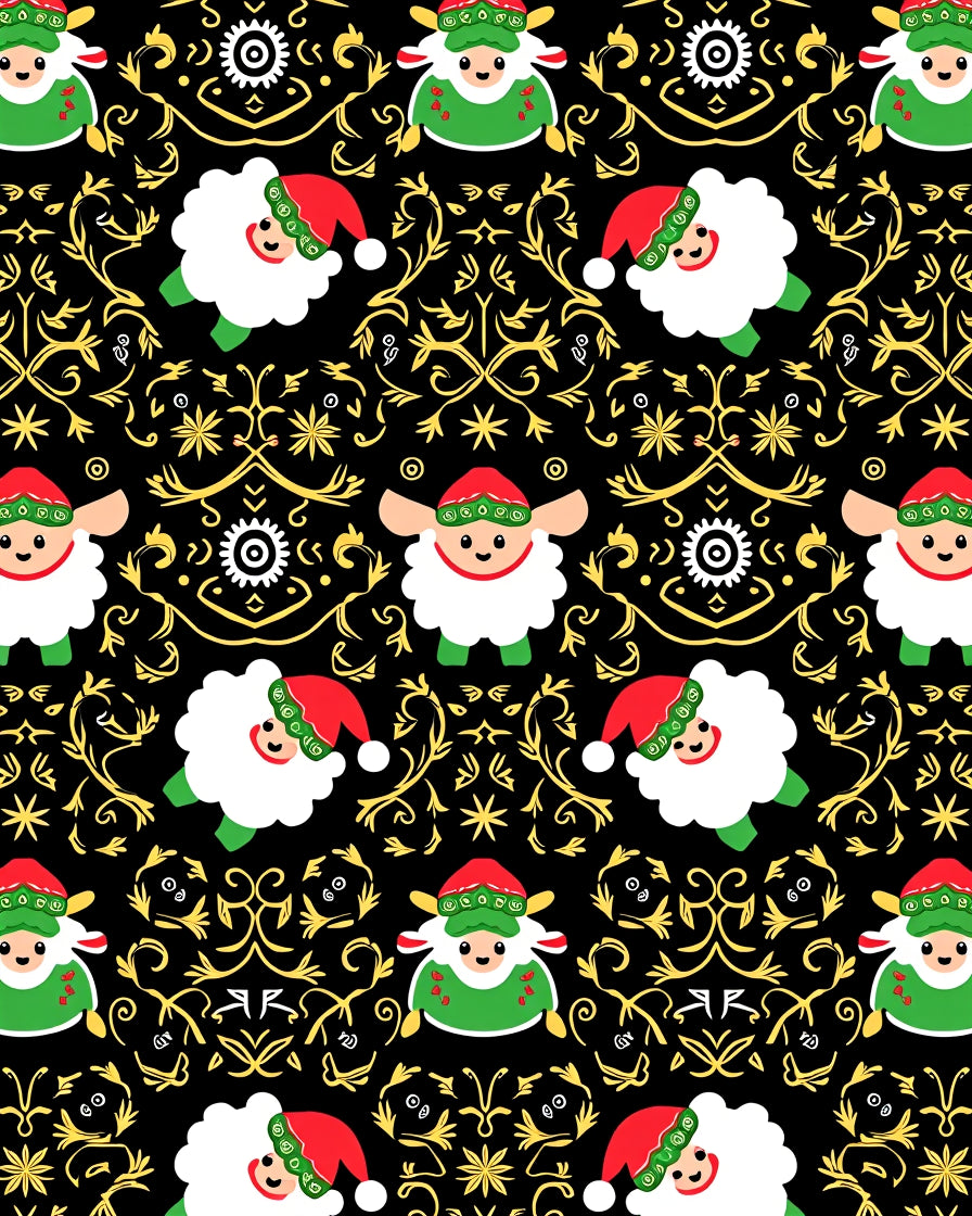 Whimsical Christmas Sheep Golden Swirls Rug