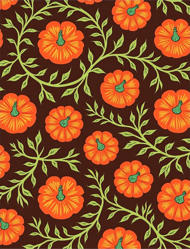 Orange Pumpkin Vine Foliage Brown Rug