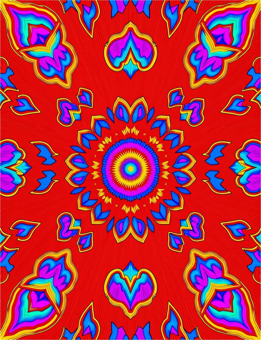 Vibrant Symmetrical Floral Medallion Design Rug