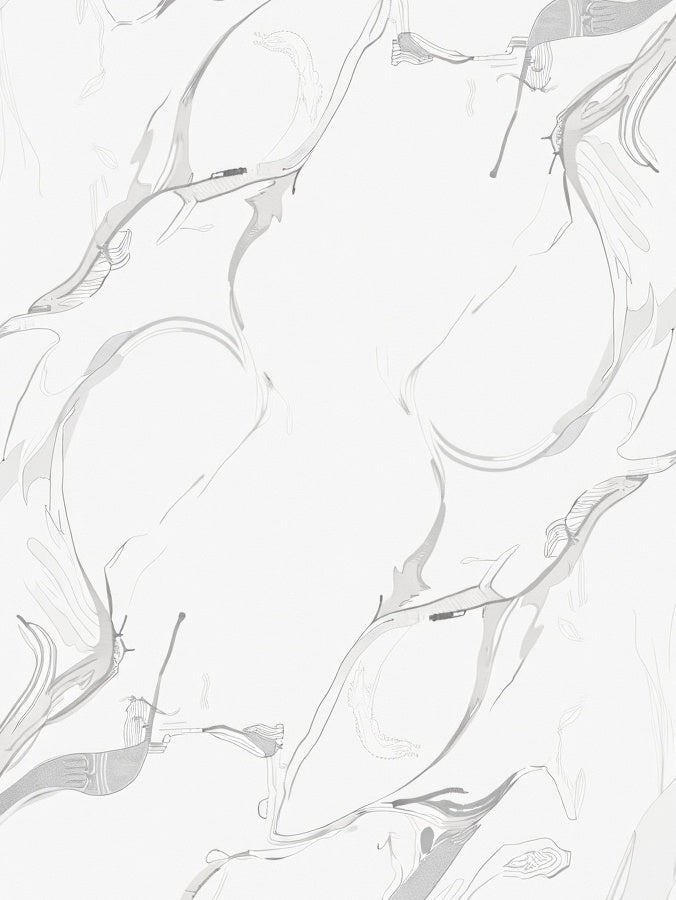 Elegant Silver Calligraphy Swirl Rug