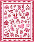 Pink Whimsical Winter Village Characters Rug