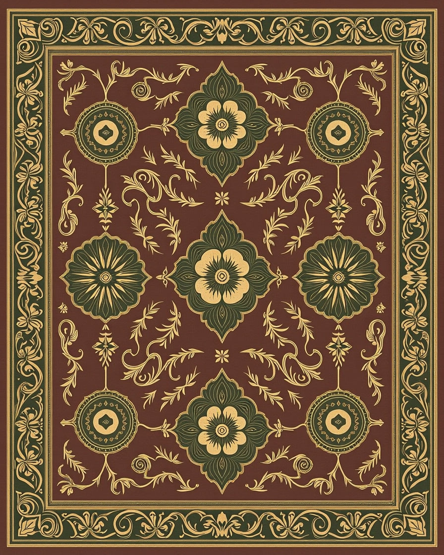 Crimson Floral Medallion Art Deco Rug