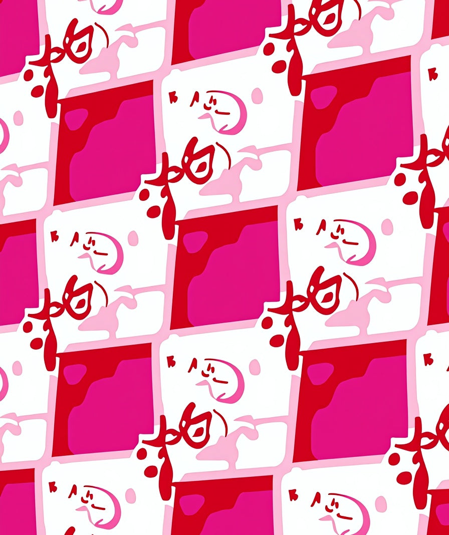 Pink Red Abstract Checkered Icon Rug