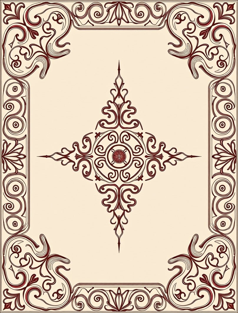 Ornate Burgundy Medallion Border Rug