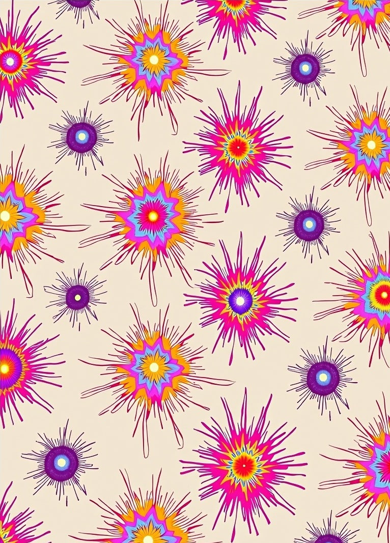 Vibrant Pink Purple Yellow Starburst Rug