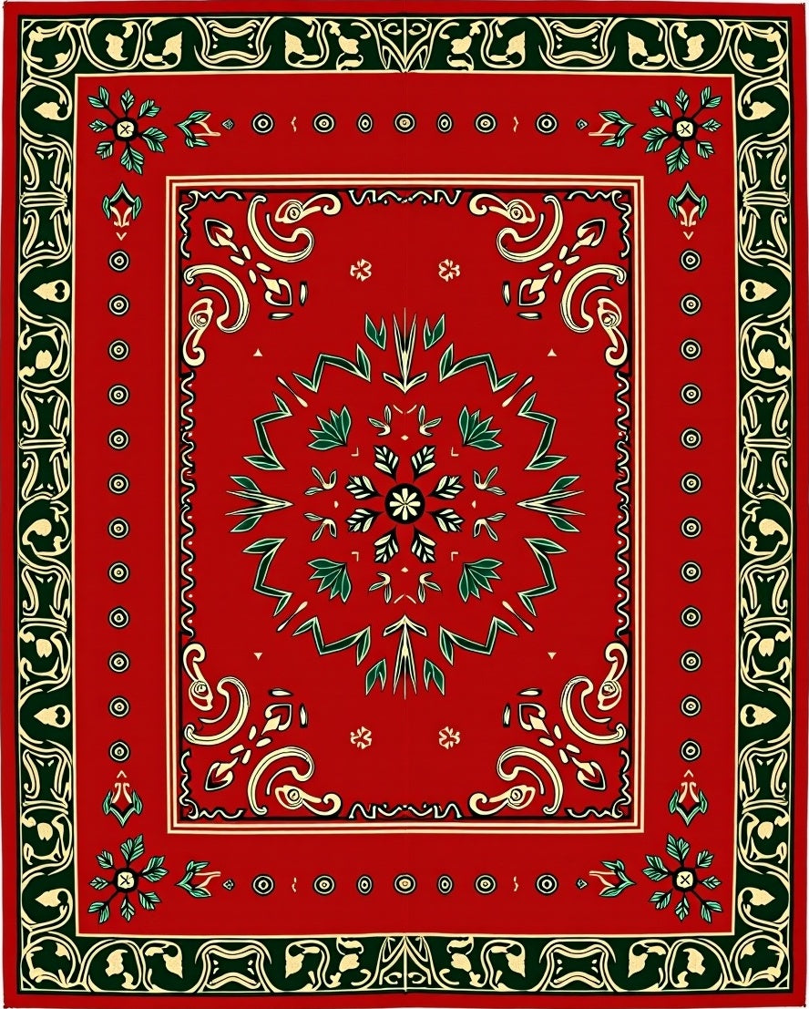 Bold Crimson Floral and Leaf Medallion Rug