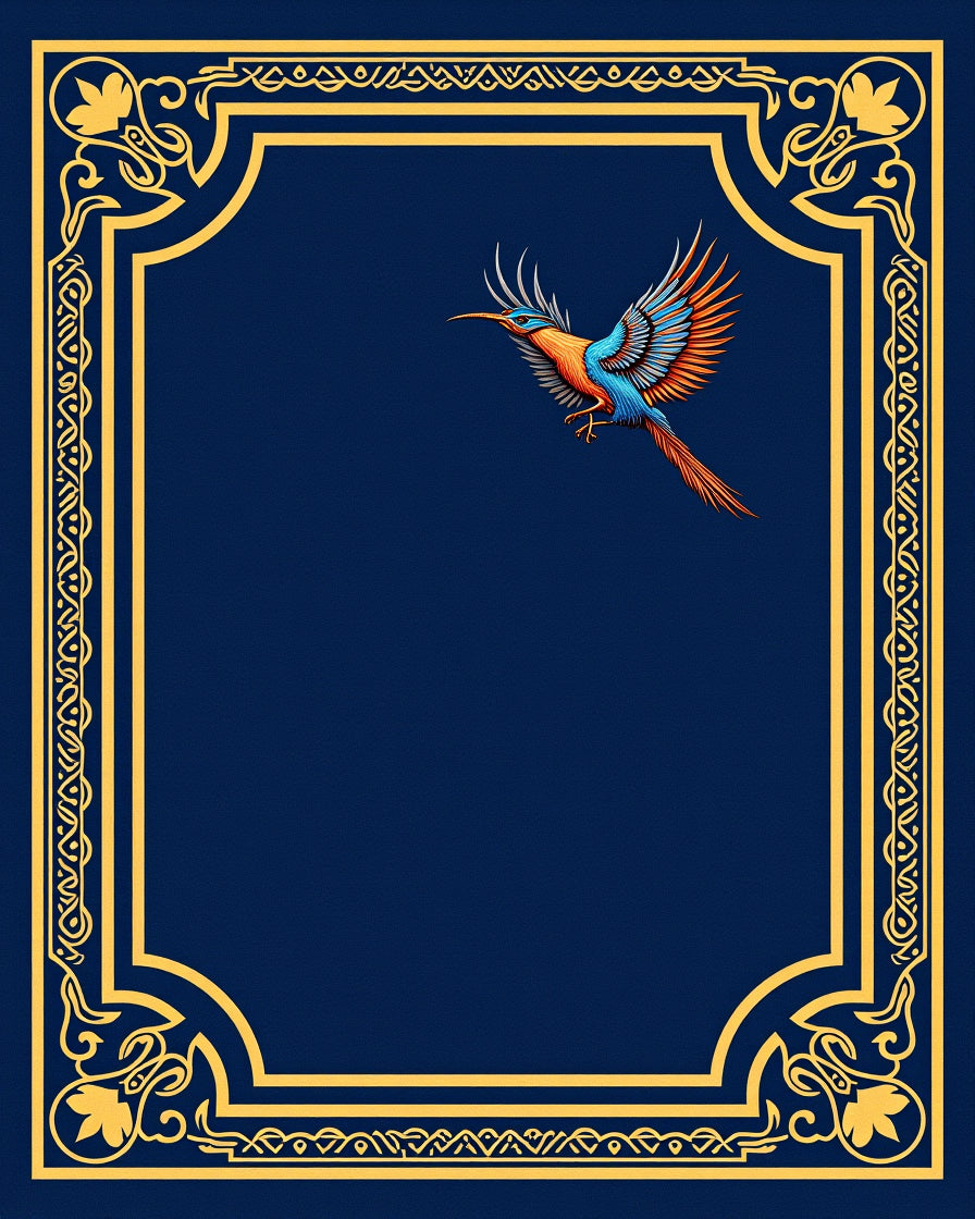 Golden Ornate Blue Bird Border Rug