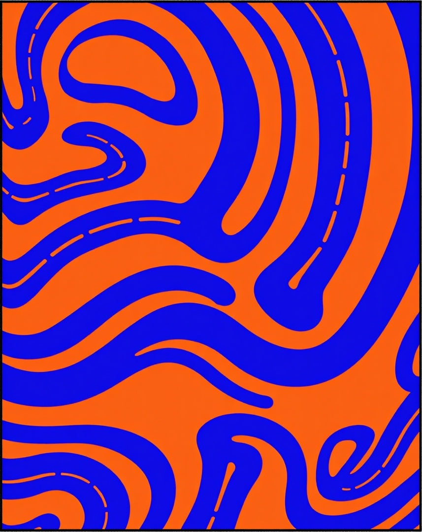 Vibrant Orange Blue Swirl Flow Rug