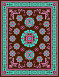 Brown Magenta Teal Floral Medallion Rug