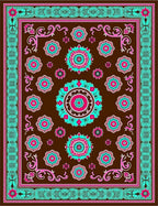 Brown Magenta Teal Floral Medallion Rug