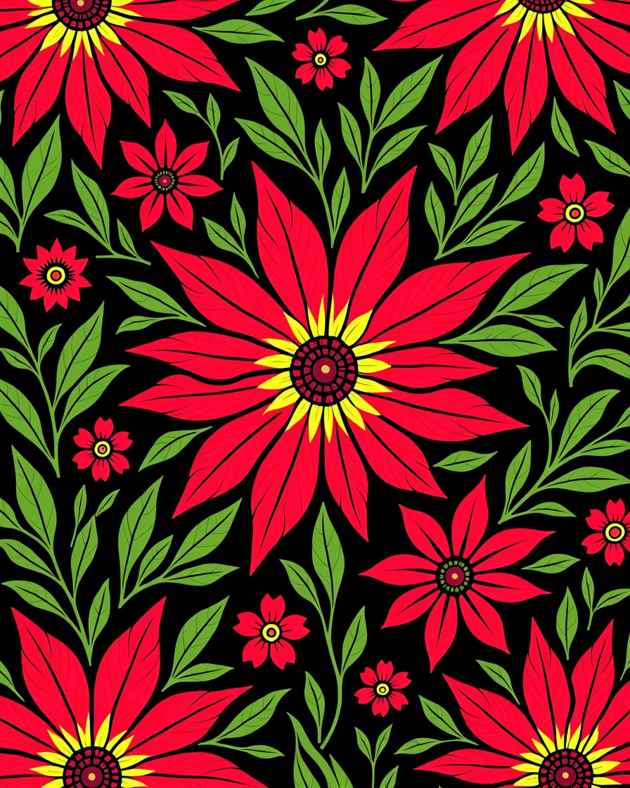 Bright Red Yellow Floral Garden Rug