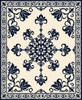Navy Cream Floral Medallion Border Rug