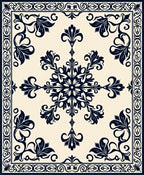 Navy Cream Floral Medallion Border Rug