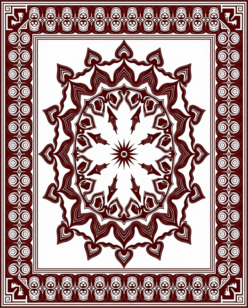 Maroon Floral Medallion Border Rug