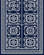Navy White Geometric Medallion Border Rug
