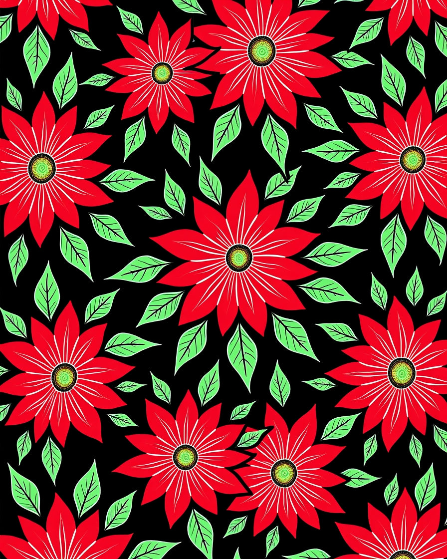 Bold Red Floral Garden Black Ground Rug