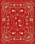 Golden Animals on Red Canvas Rug