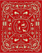 Golden Animals on Red Canvas Rug