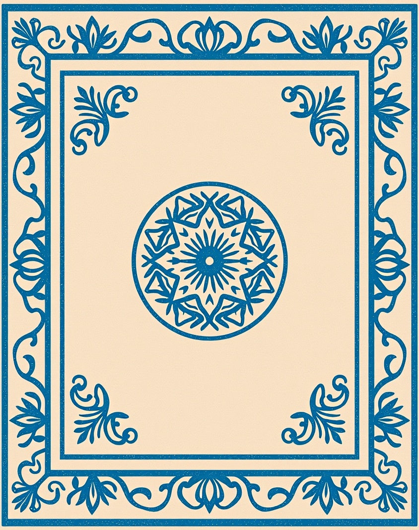 Royal Blue Floral Medallion Border Rug