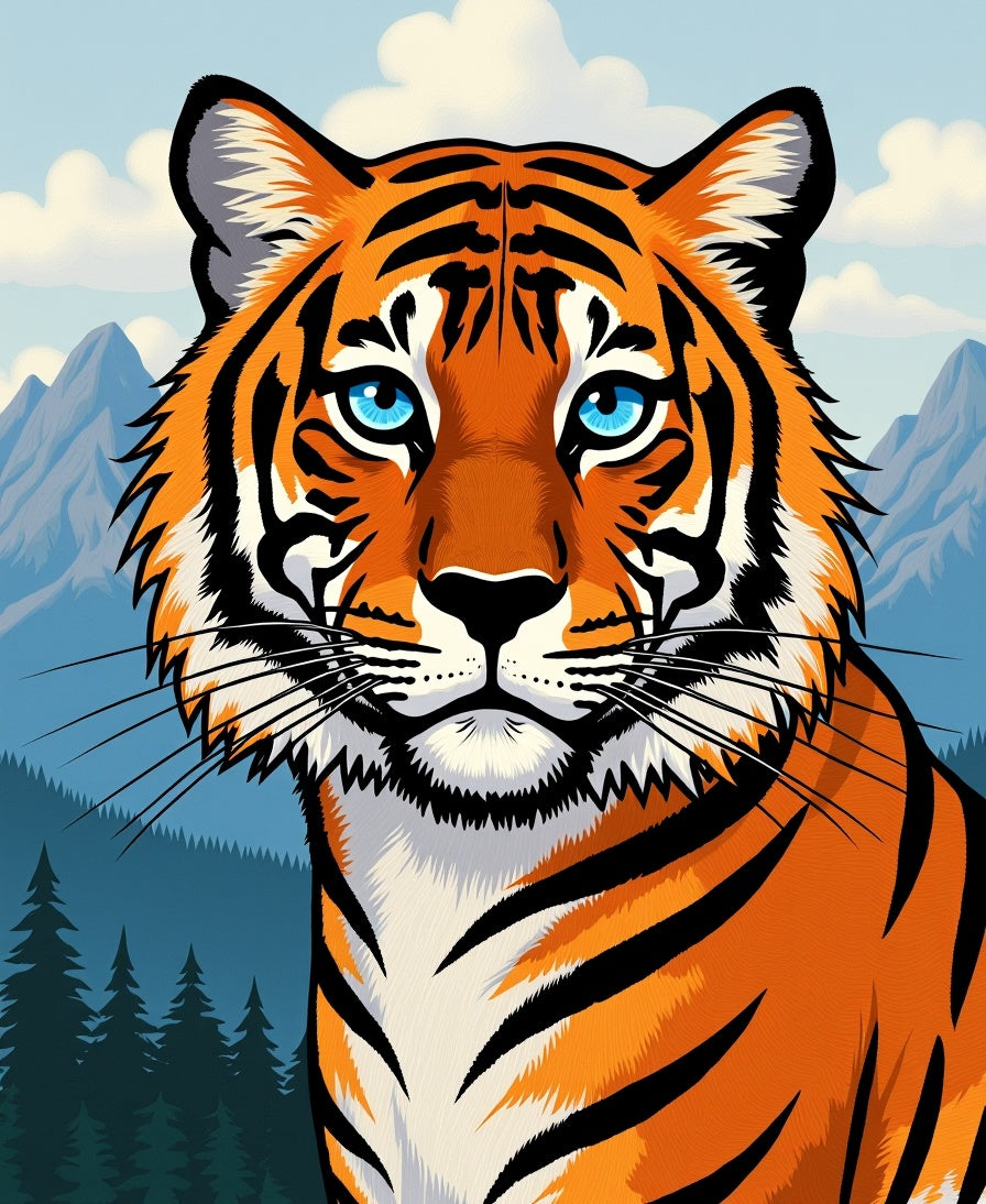 Bold Orange Tiger Face Blue Eyes Rug