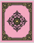 Pink Golden Floral Scroll Border Rug