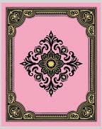 Pink Golden Floral Scroll Border Rug