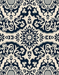 Cream Indigo Floral Medallion Ornament Rug