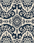 Cream Indigo Floral Medallion Ornament Rug