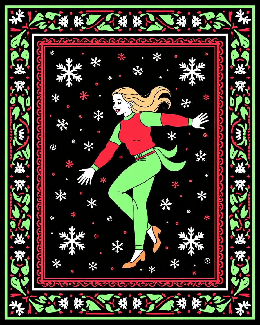 Festive Dancer Snowflakes Holiday Border Rug