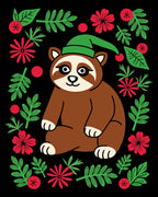 Cute Raccoon Holiday Folk Art Rug