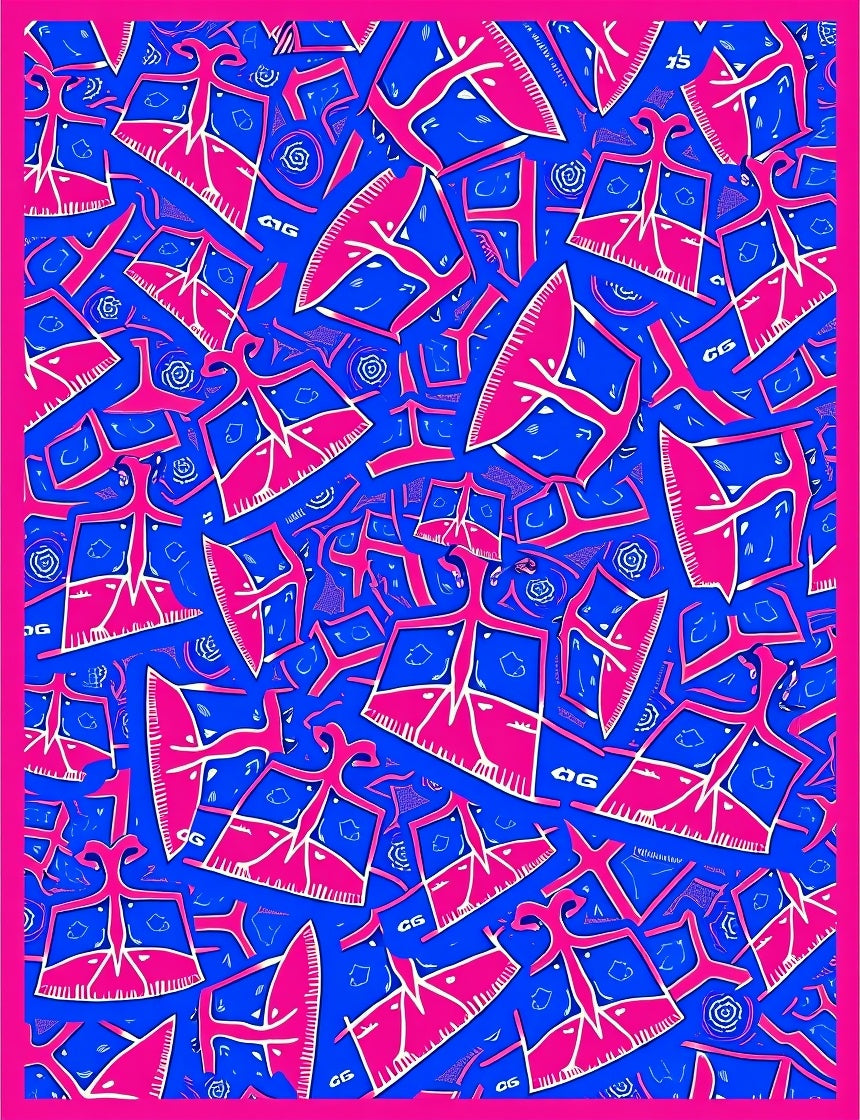 Bold Pink Abstract Figures Blue Rug