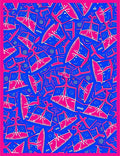 Bold Pink Abstract Figures Blue Rug