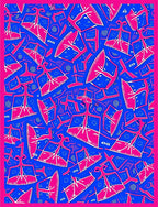 Bold Pink Abstract Figures Blue Rug