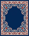 Deep Blue Red Floral Vine Border Rug
