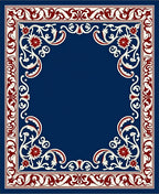 Deep Blue Red Floral Vine Border Rug