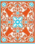 Orange White Teal Floral Medallion Rug