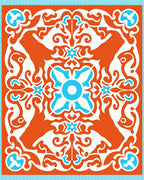 Orange White Teal Floral Medallion Rug