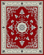 Ornate Red Floral Scrollwork Rectangle Rug