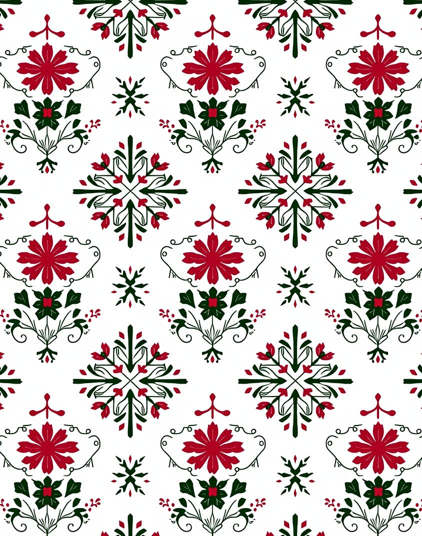 Classic Red Green Floral Symmetry Rug