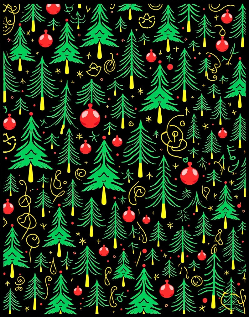 Scattered Green Christmas Trees Red Ornaments Rug