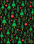 Scattered Green Christmas Trees Red Ornaments Rug