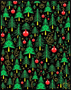 Scattered Green Christmas Trees Red Ornaments Rug
