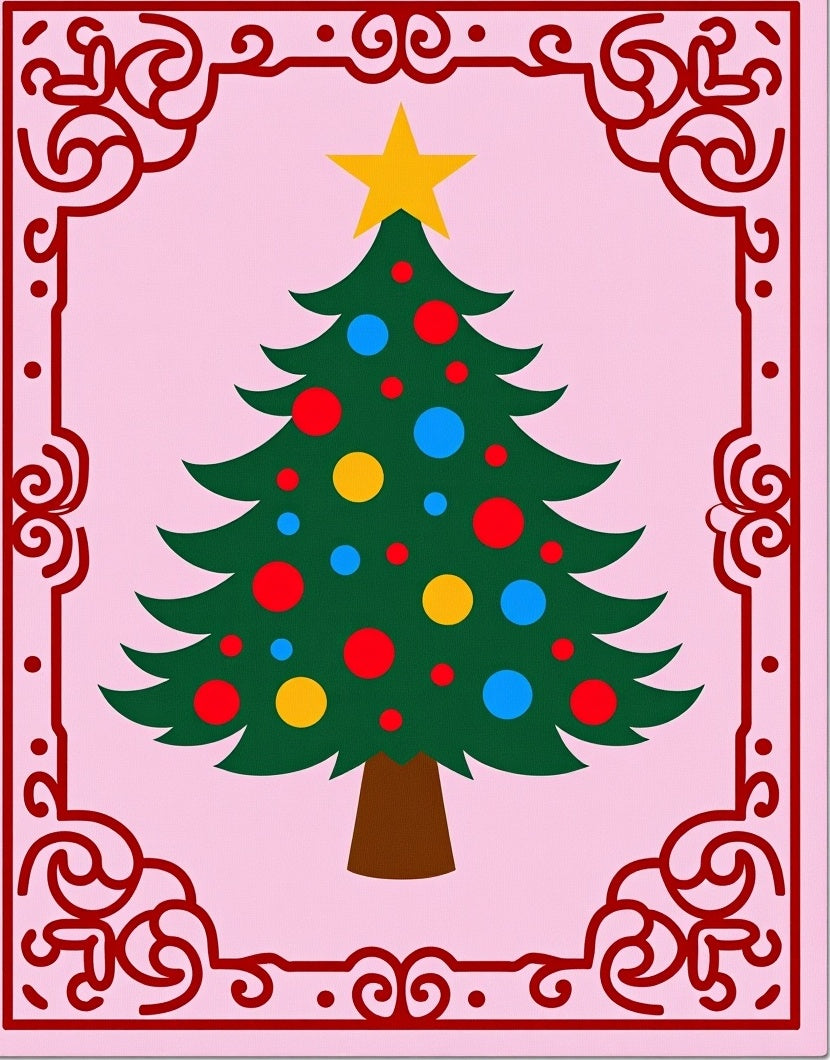 Festive Evergreen Tree Circles Border Rug