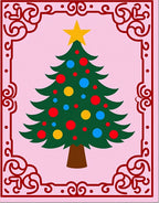 Festive Evergreen Tree Circles Border Rug