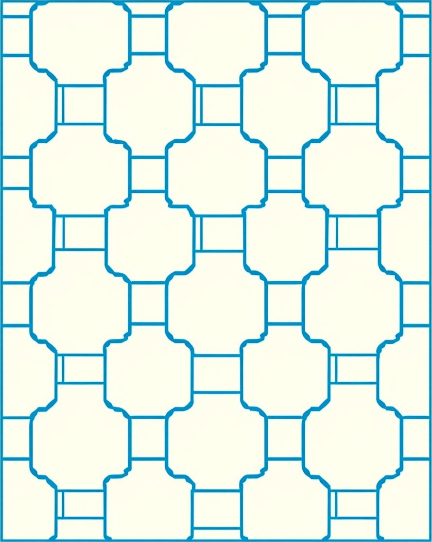 Aqua Geometric Lattice Medallion Rug