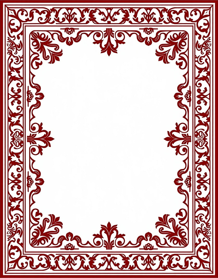 Deep Red Victorian Scroll Frame Rug