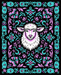 Whimsical Sheep Pink Teal Floral Border Rug