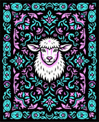 Whimsical Sheep Pink Teal Floral Border Rug
