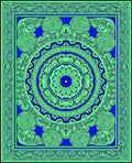 Vibrant Blue Green Circular Mandala Rug