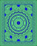Vibrant Blue Green Circular Mandala Rug